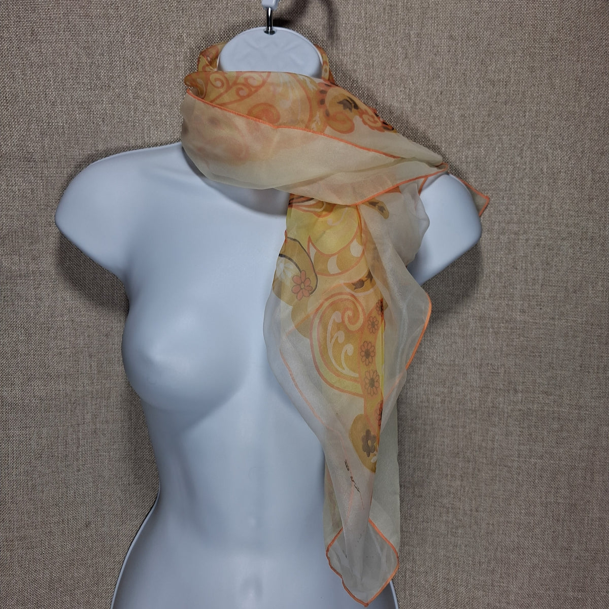 Vintage Chiffon Designer Scarf in Brown and Cream by Lario in Japan