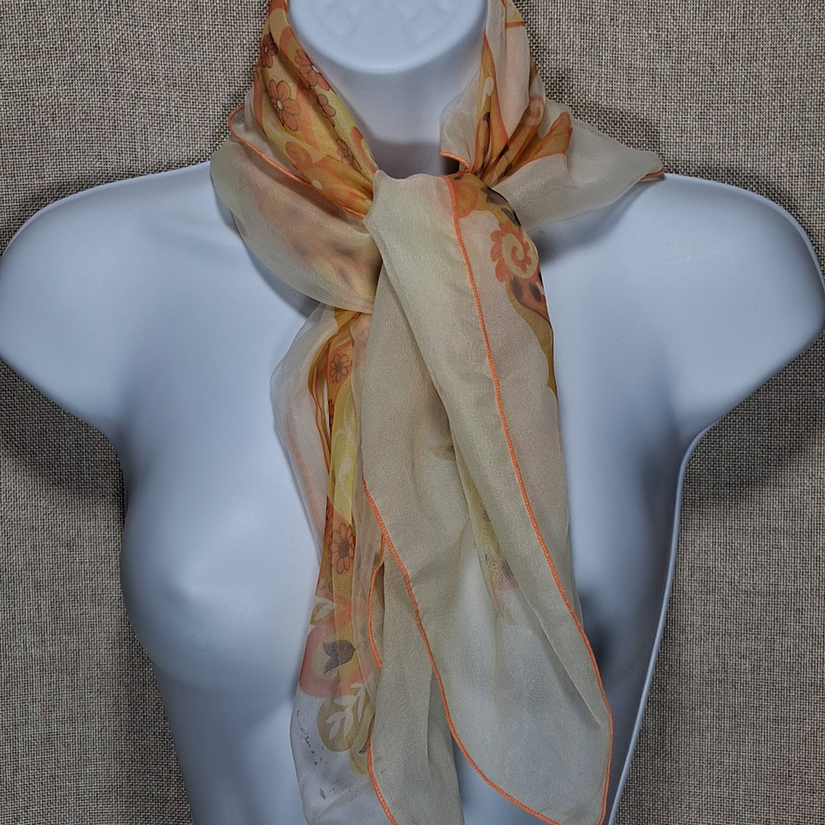 Vintage Chiffon Designer Scarf in Brown and Cream by Lario in Japan
