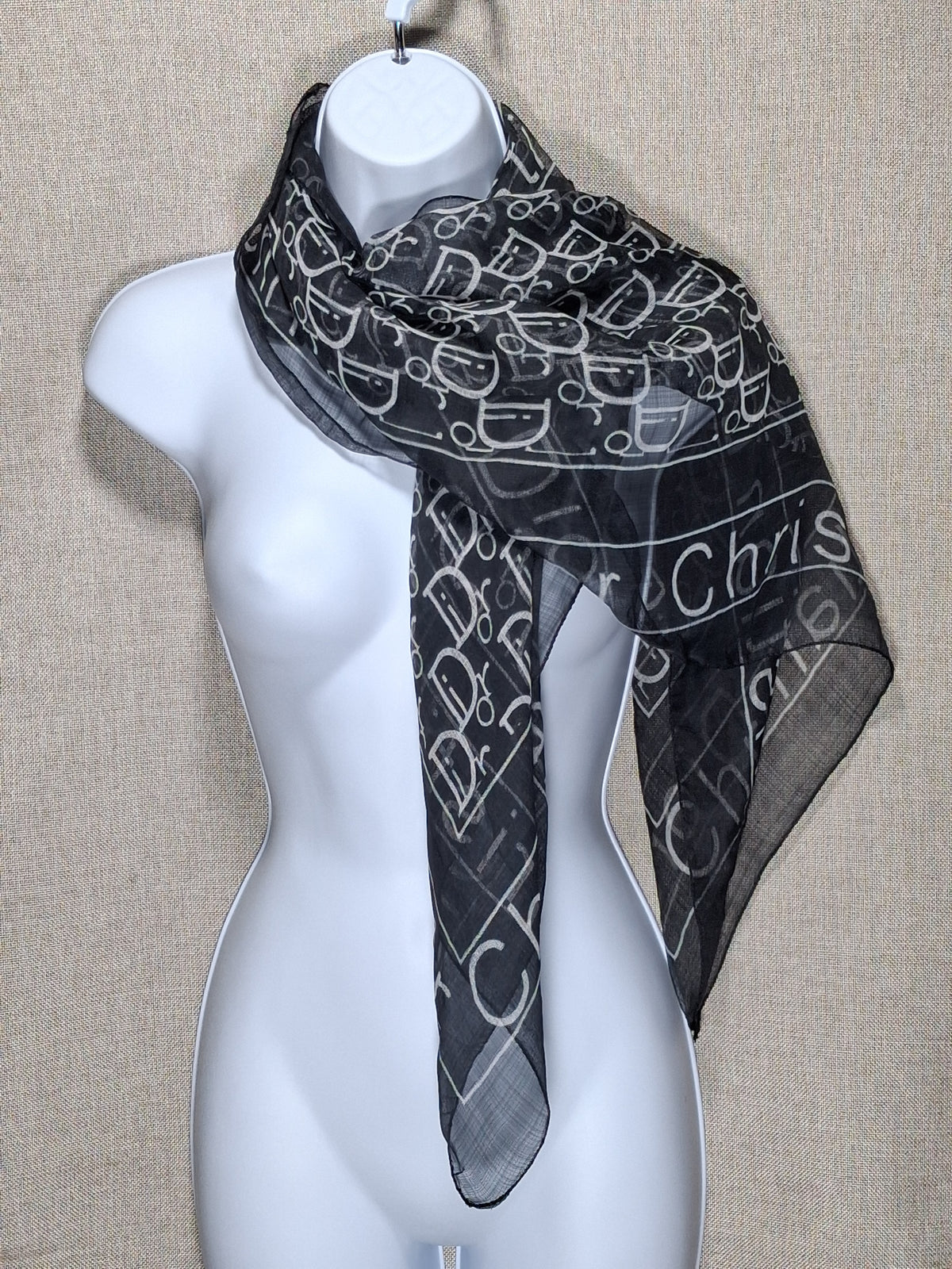 Vintage Dior Logo Scarf: Large in Black and White by Christian Dior