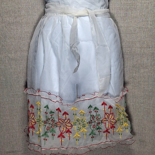 Super Cute Sheer Vintage Apron with Flower Embroidery