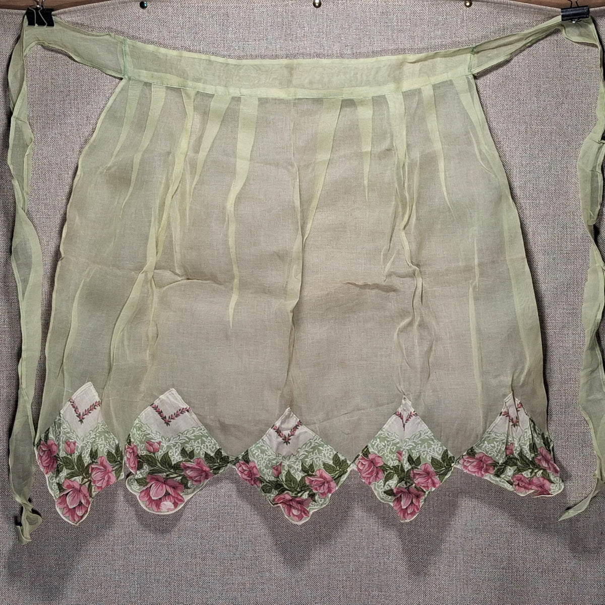 Vintage Sheer Chiffon Yellow Apron with Flower Panels