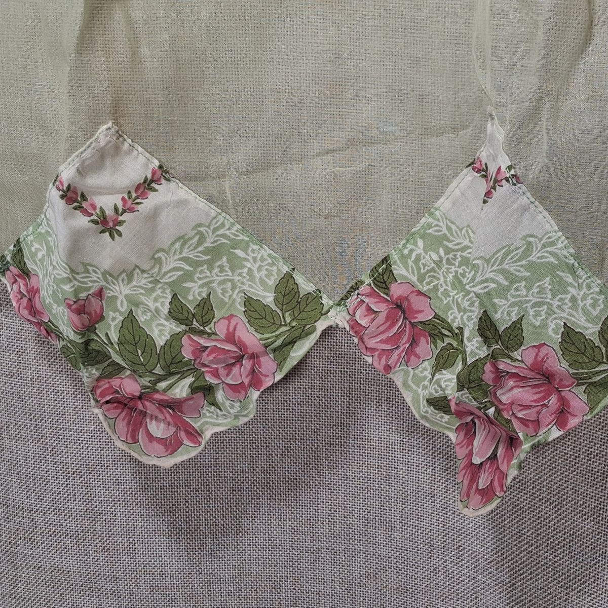 Vintage Sheer Chiffon Yellow Apron with Flower Panels