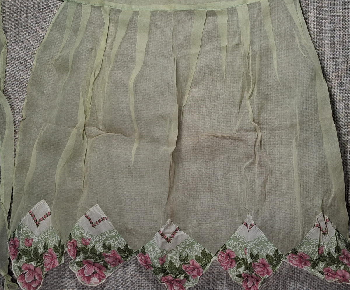 Vintage Sheer Chiffon Yellow Apron with Flower Panels