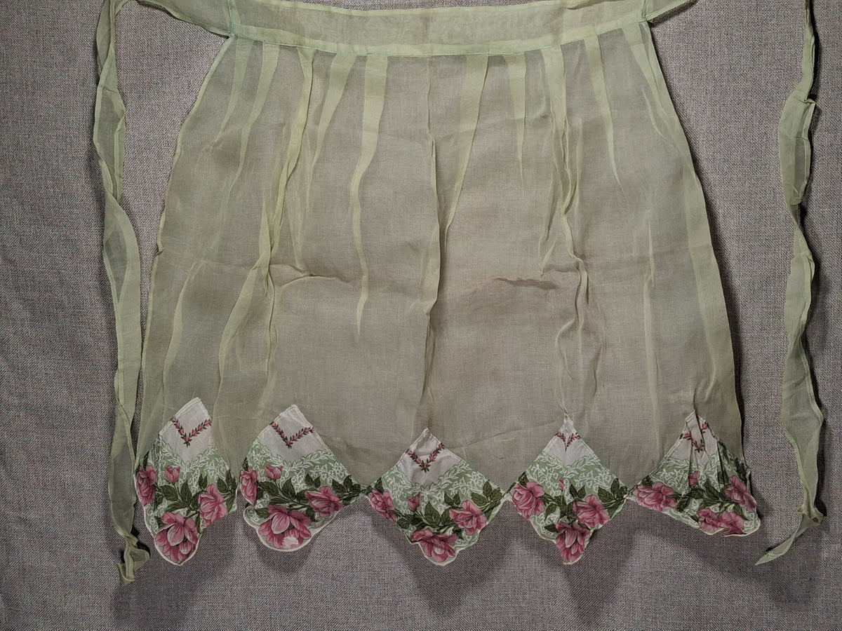 Vintage Sheer Chiffon Yellow Apron with Flower Panels