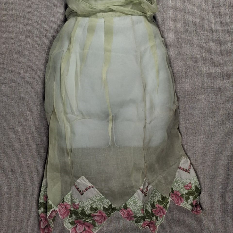 Vintage Sheer Chiffon Yellow Apron with Flower Panels