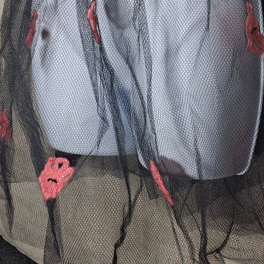 Vintage Sheer Black Apron with Red Felt Flowers