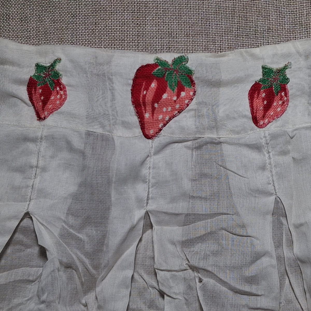 Vintage Sheer Kitchen Apron: White with Strawberries and Lace