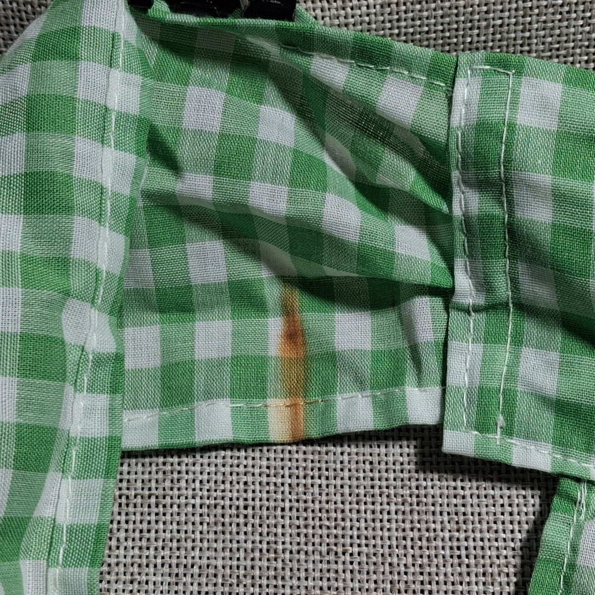 Vintage Cotton Apron in White and Green Checkerboard with a Pocket