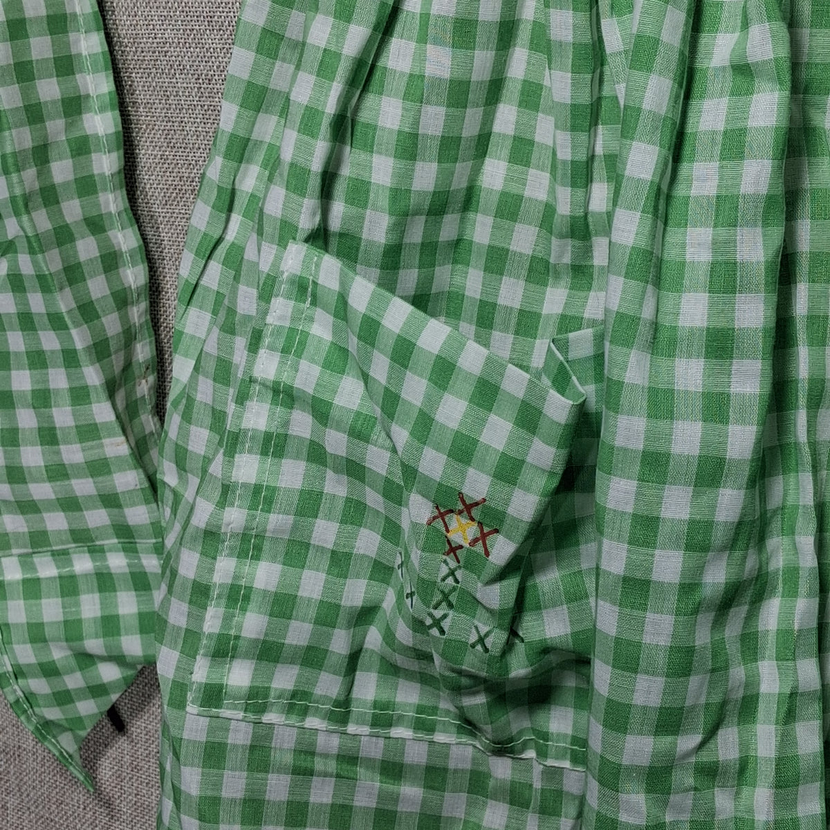 Vintage Cotton Apron in White and Green Checkerboard with a Pocket