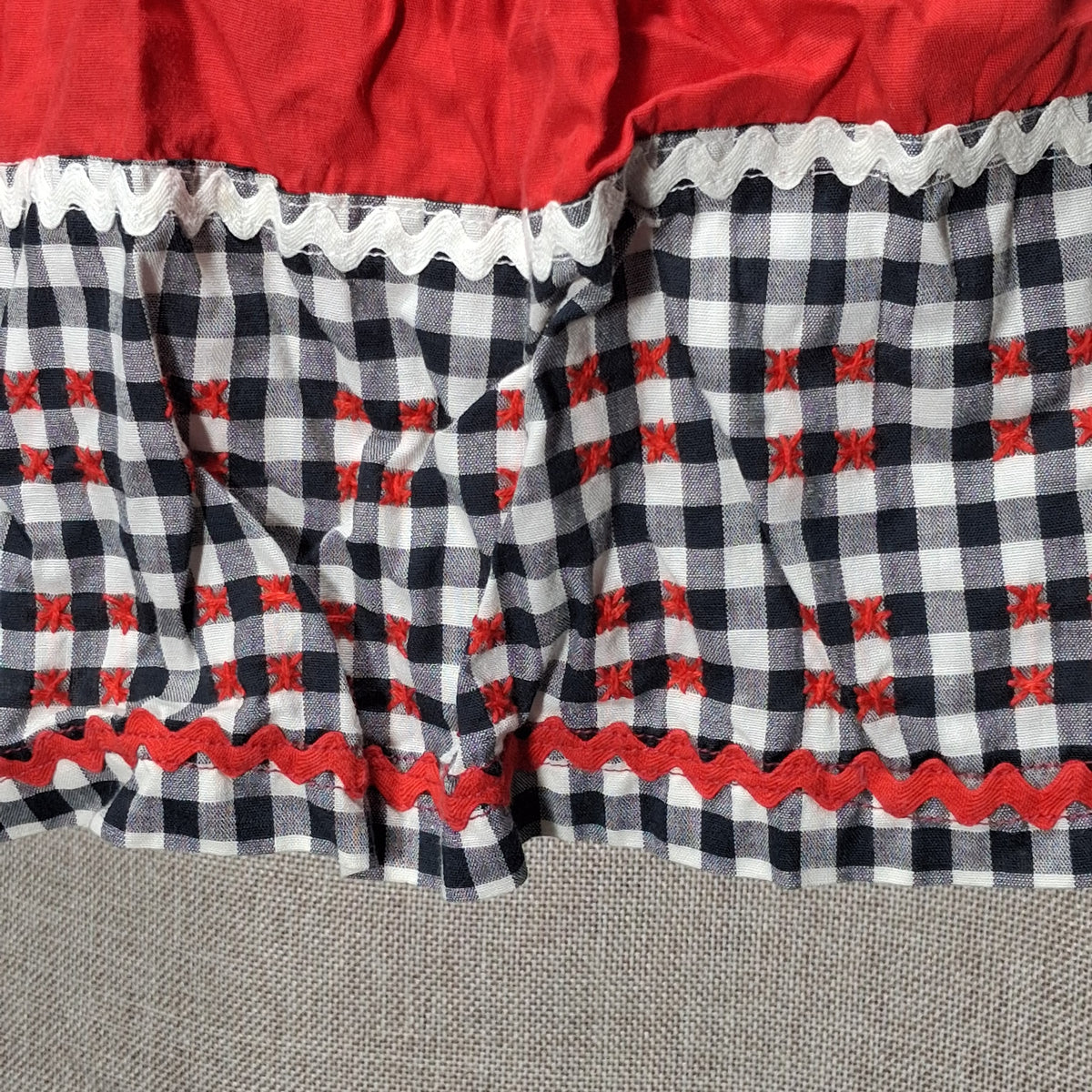 Vintage Cotton Apron in Red with Black and White Check and Big Pocket