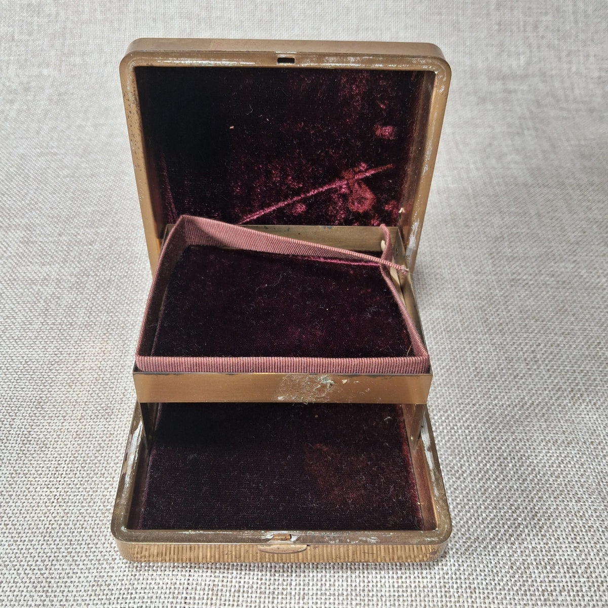 Vintage Traveler Mini Jewelry Box with Gold Exterior and Purple Interior