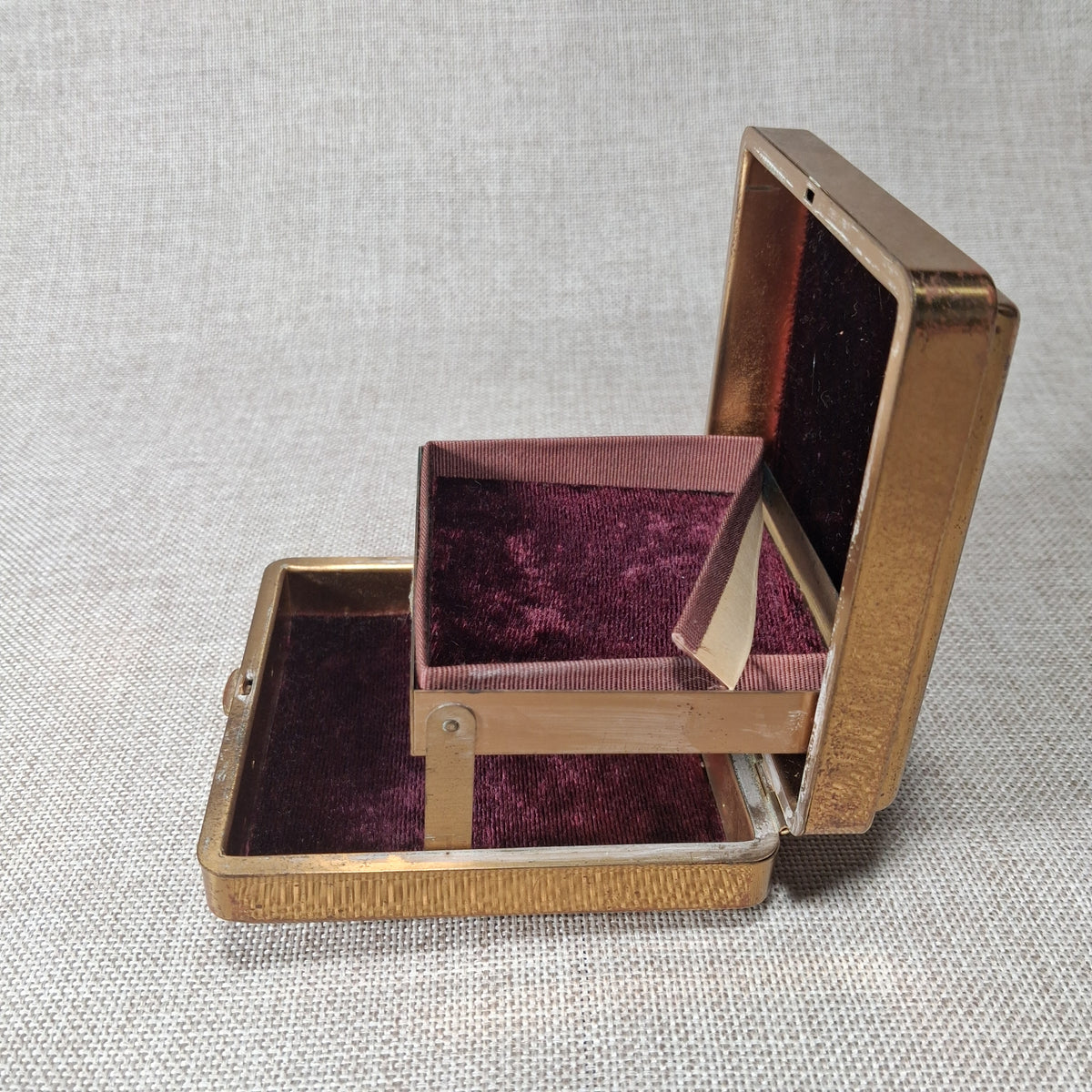 Vintage Traveler Mini Jewelry Box with Gold Exterior and Purple Interior