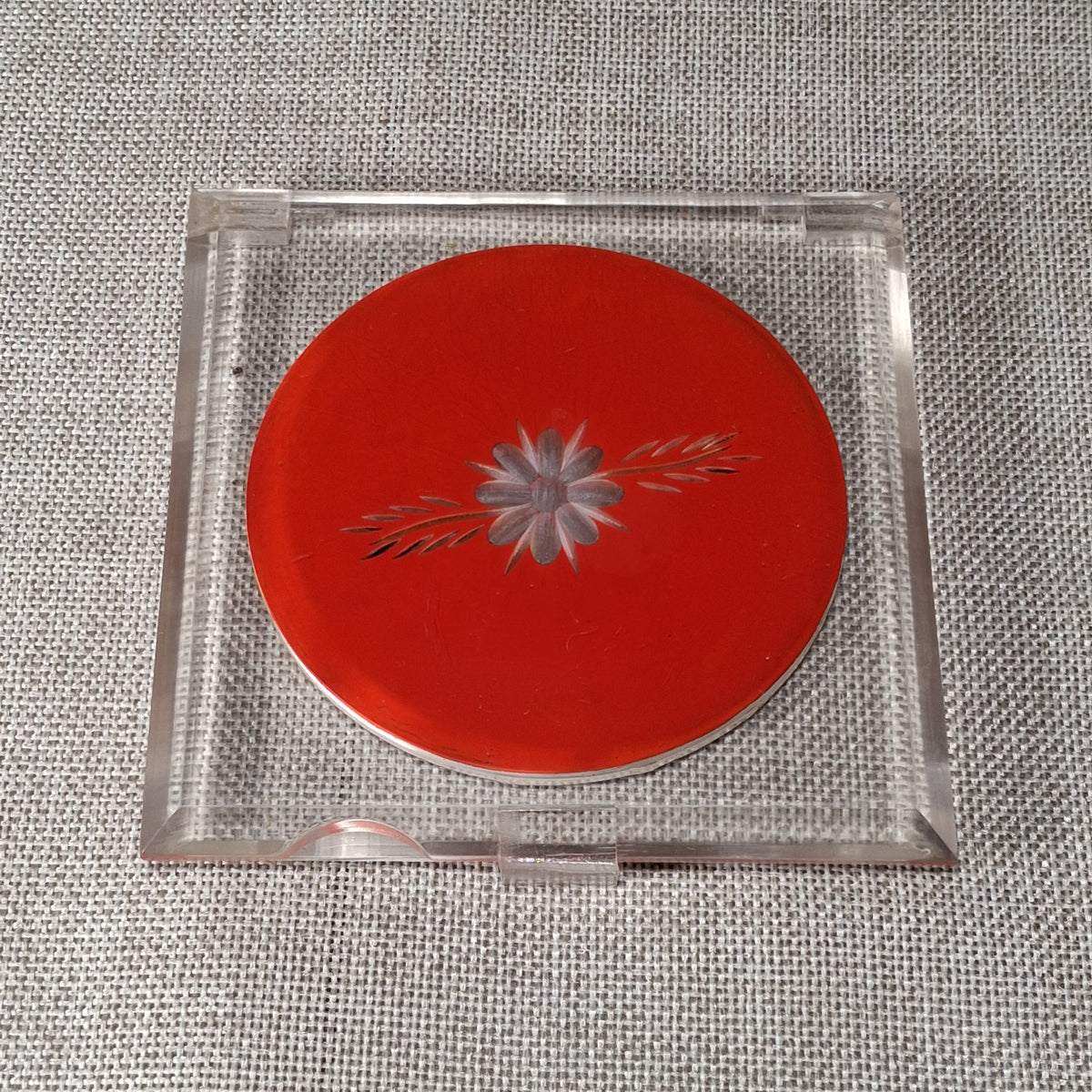 Vintage Square Clear and Red Acrylic Compact by Luco