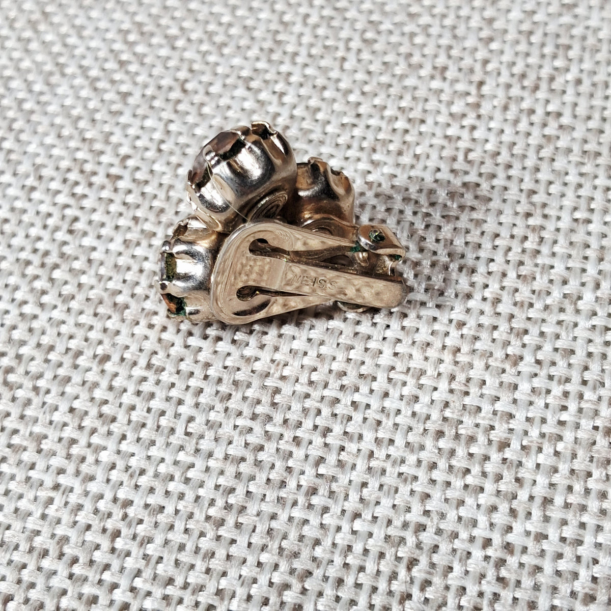 50s Vintage Clip Earrings with Three Root Beer Rhinestones by Weiss