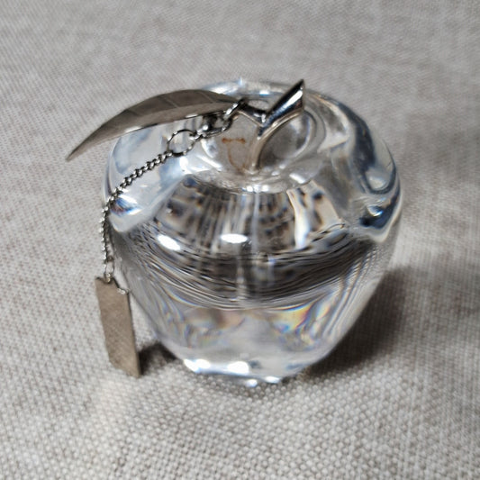 Vintage Glass Apple with a Silver Tone Metal Leaf and Stem