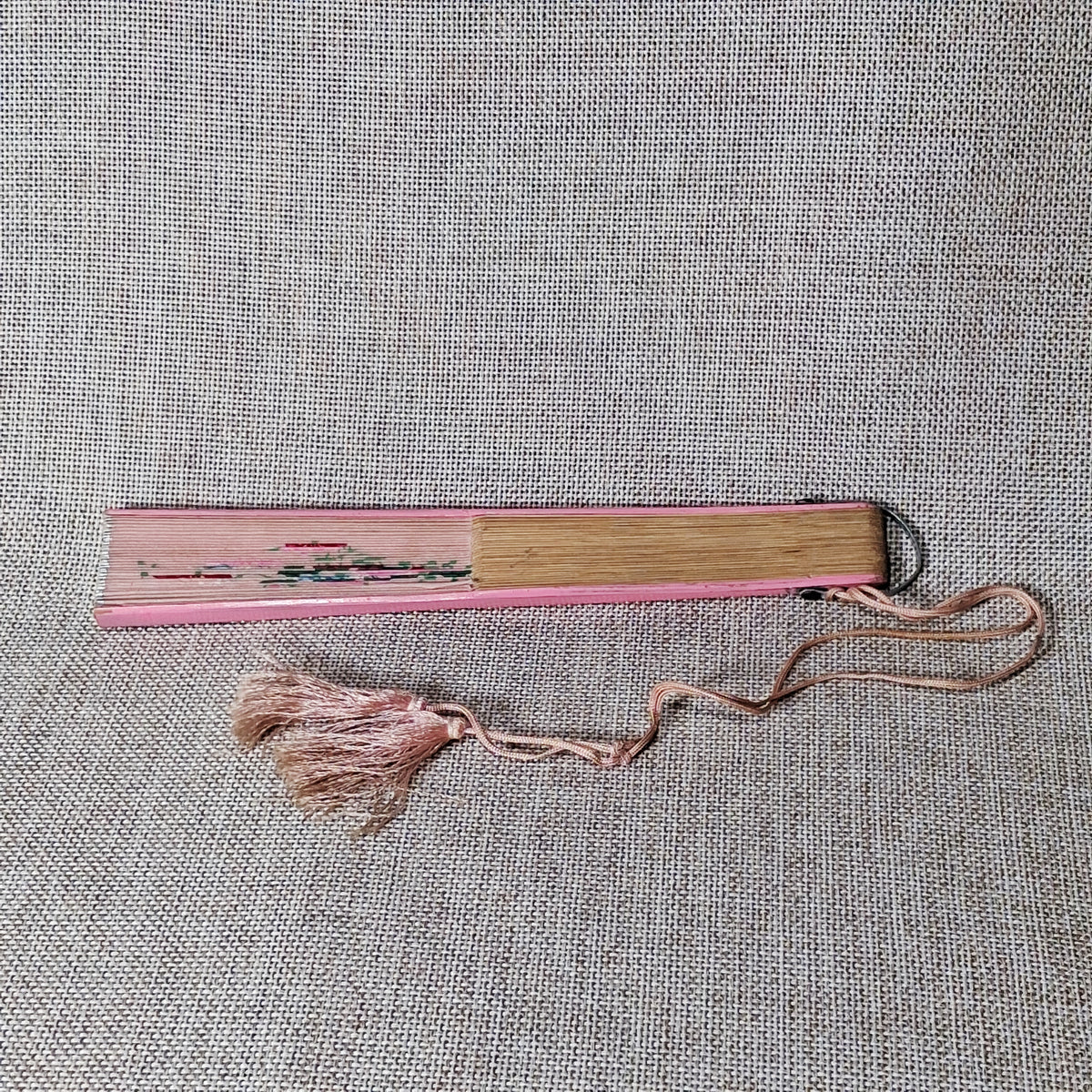 Vintage Pink Hand Fan with Hand Painted Flowers and Stems
