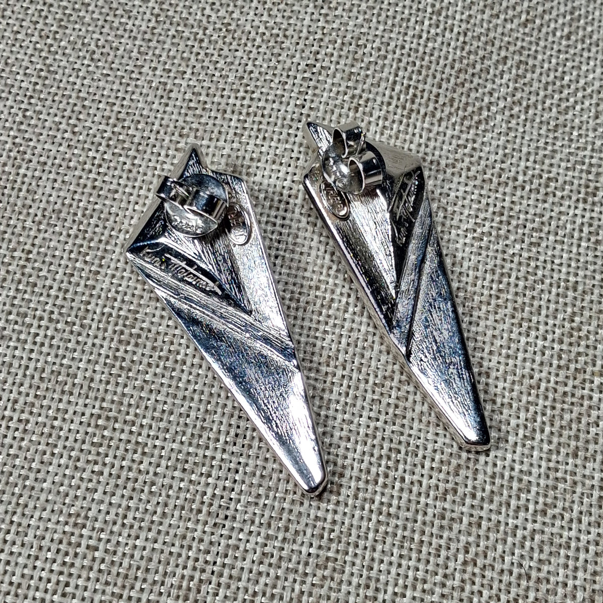 60s Vintage Pierced Earrings: Triangular Black, Glass, Rhinestones by Trifari-Kunio Matsumoto