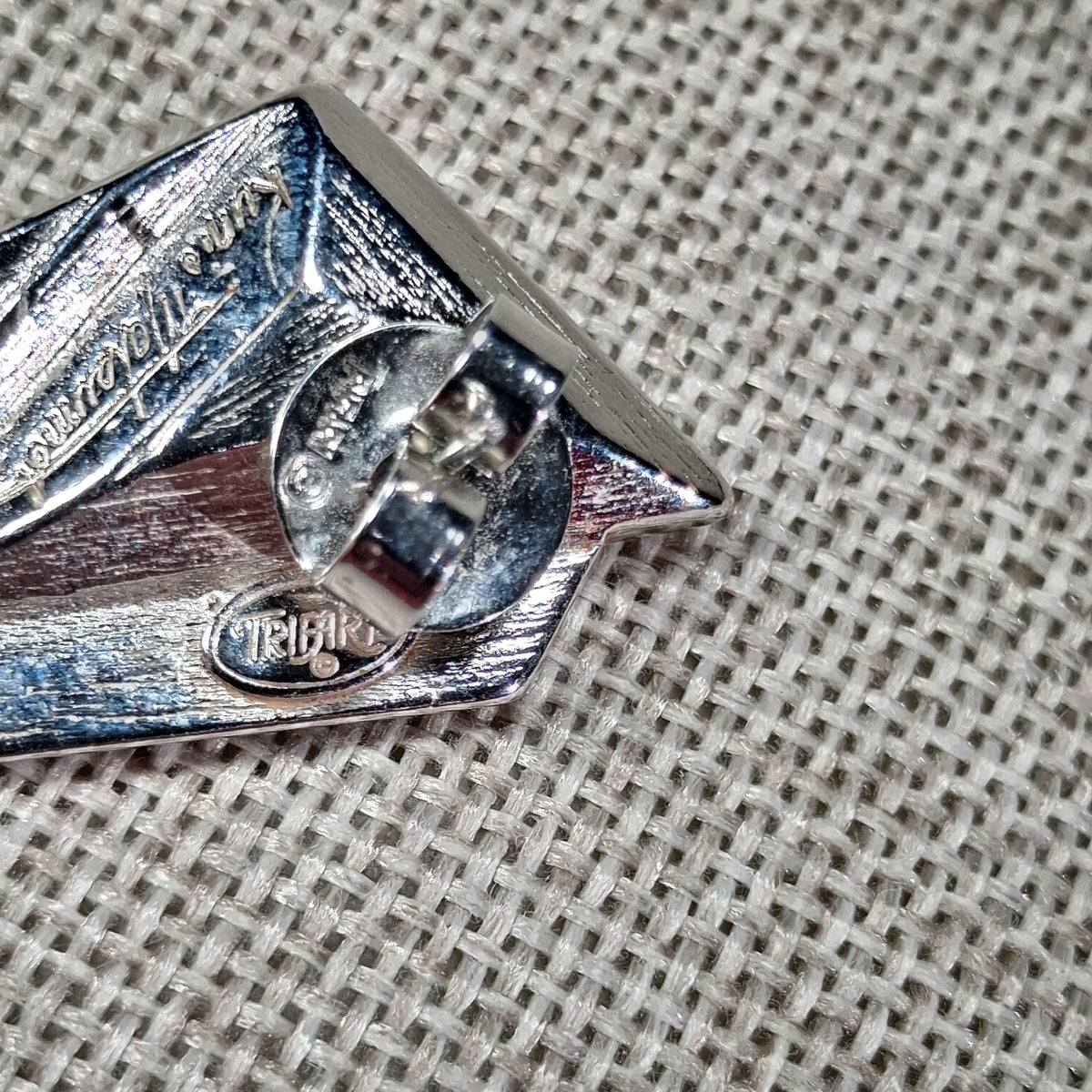60s Vintage Pierced Earrings: Triangular Black, Glass, Rhinestones by Trifari-Kunio Matsumoto