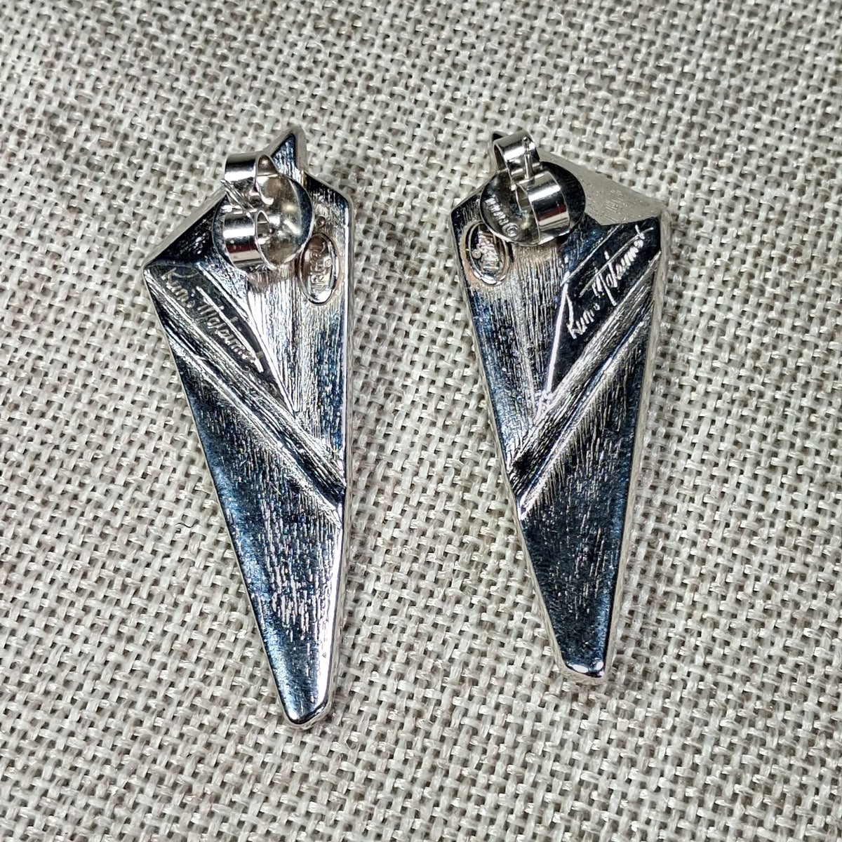 60s Vintage Pierced Earrings: Triangular Black, Glass, Rhinestones by Trifari-Kunio Matsumoto