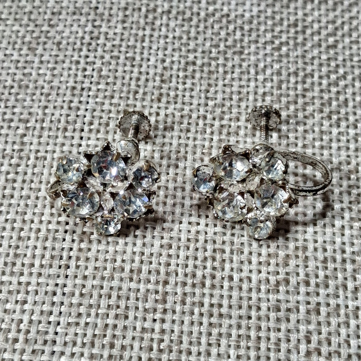 Vintage Screw Back Earrings with Clear Rhinestones - Made in Austria