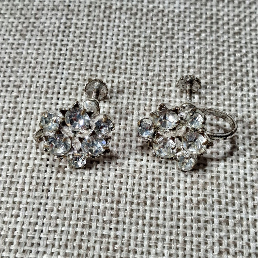 Vintage Screw Back Earrings with Clear Rhinestones - Made in Austria