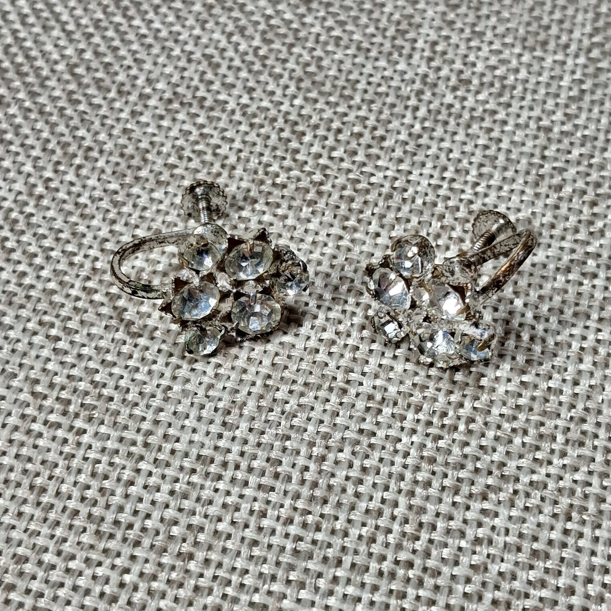 Vintage Screw Back Earrings with Clear Rhinestones - Made in Austria