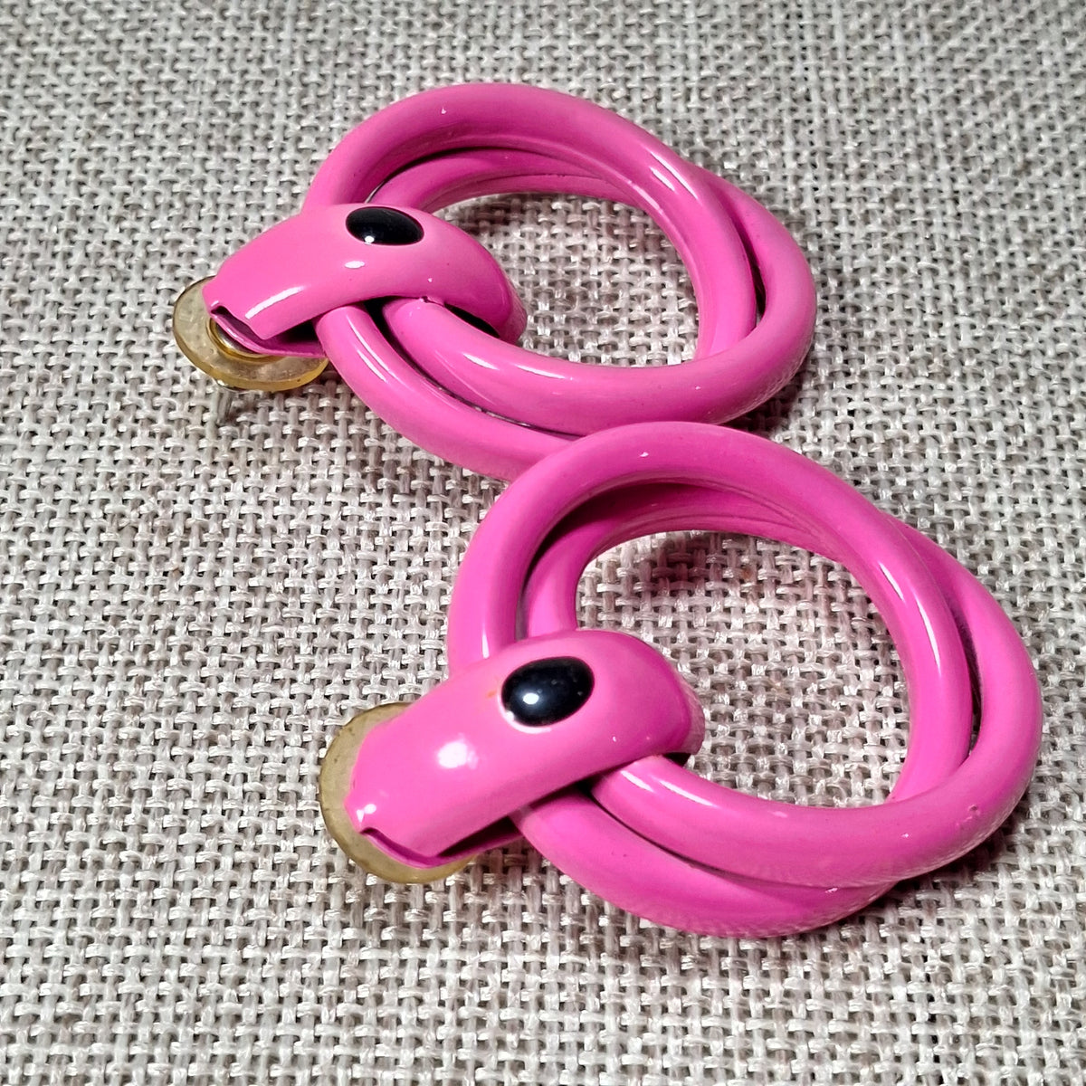60s Vintage Double Small Hoop Pink Pierced Earrings with a Black Dot