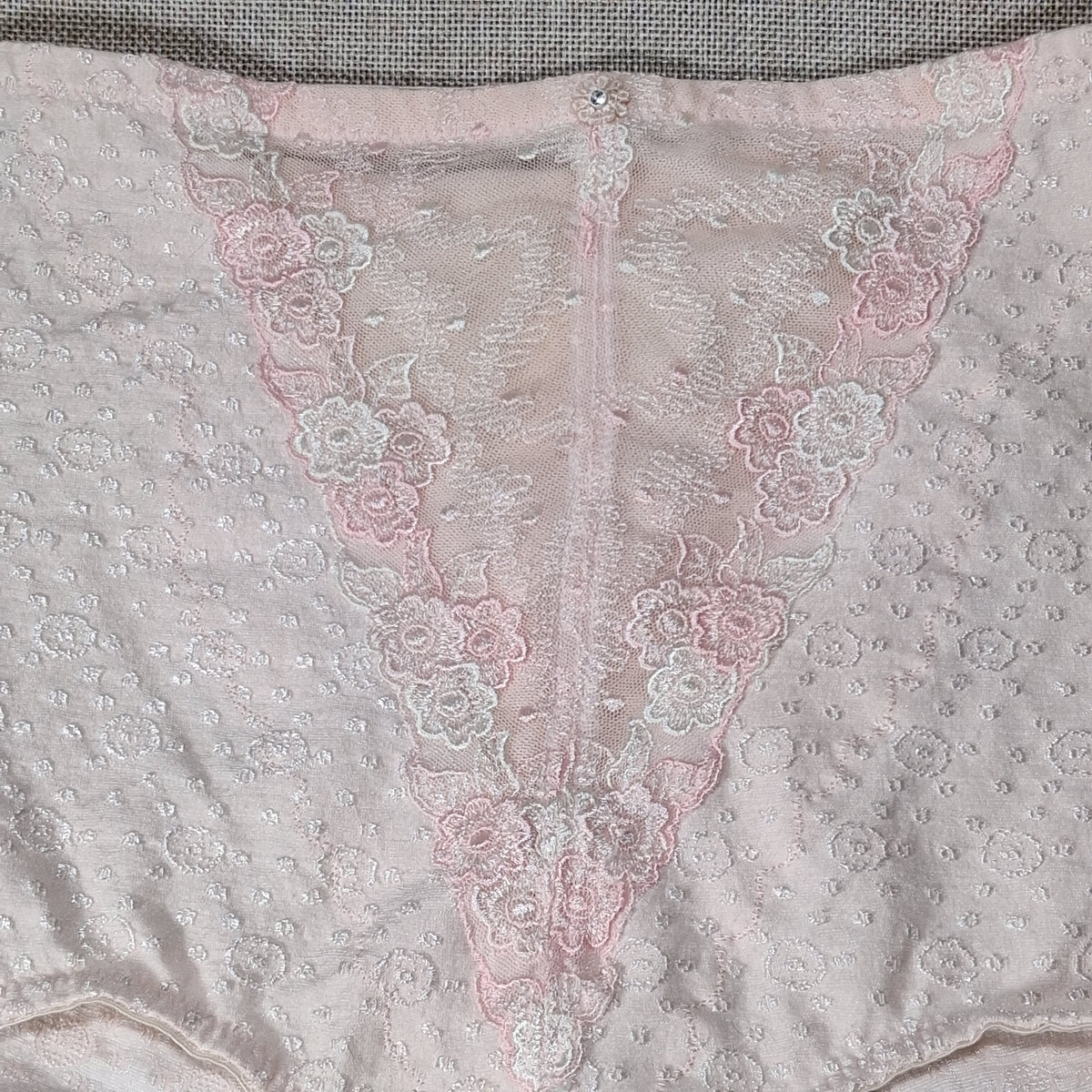 50s Vintage Women's Pink Underpants with Lace and Singular Rhinestone