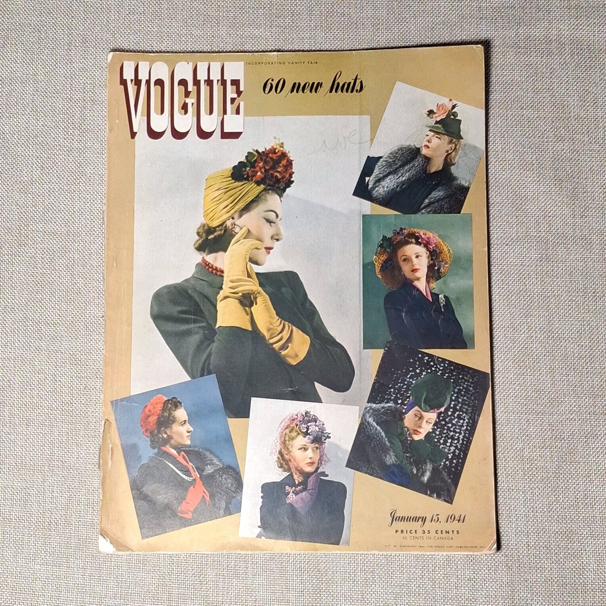 Vintage Vogue Magazine: January 15, 1941: 60 New Hats Featured