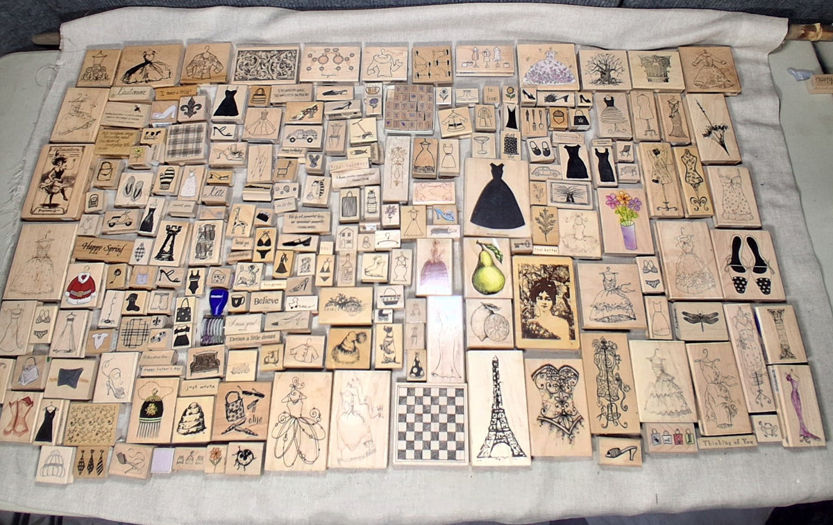 Fashion Themed Wood Block Rubber Stamp Collection with Text Sayings - Total of 220