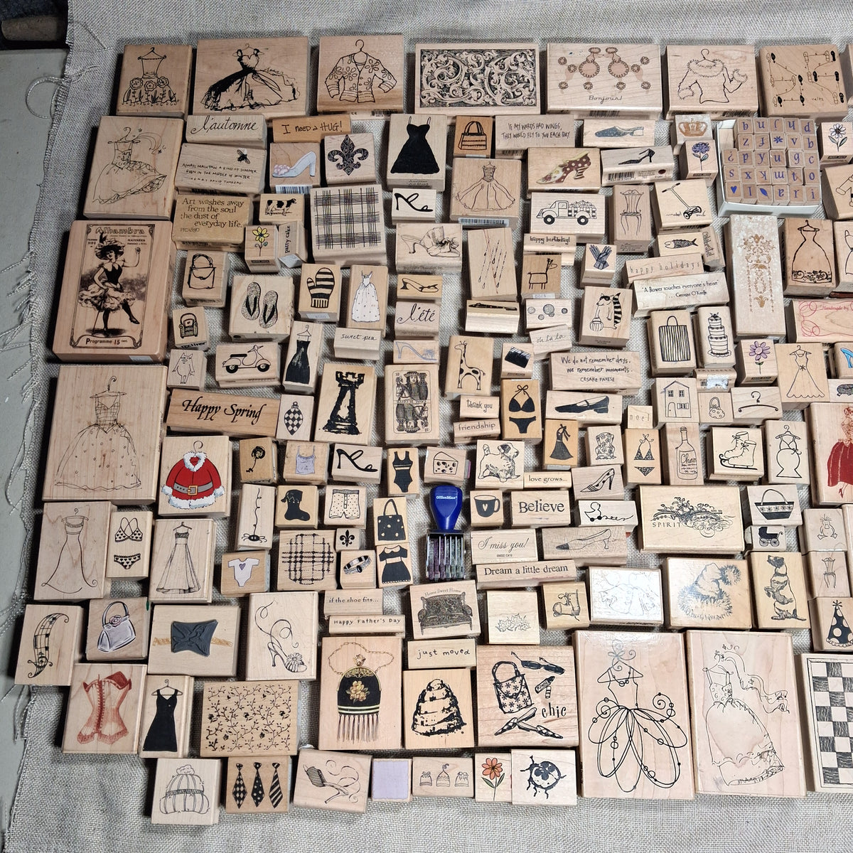 Fashion Themed Wood Block Rubber Stamp Collection with Text Sayings - Total of 220
