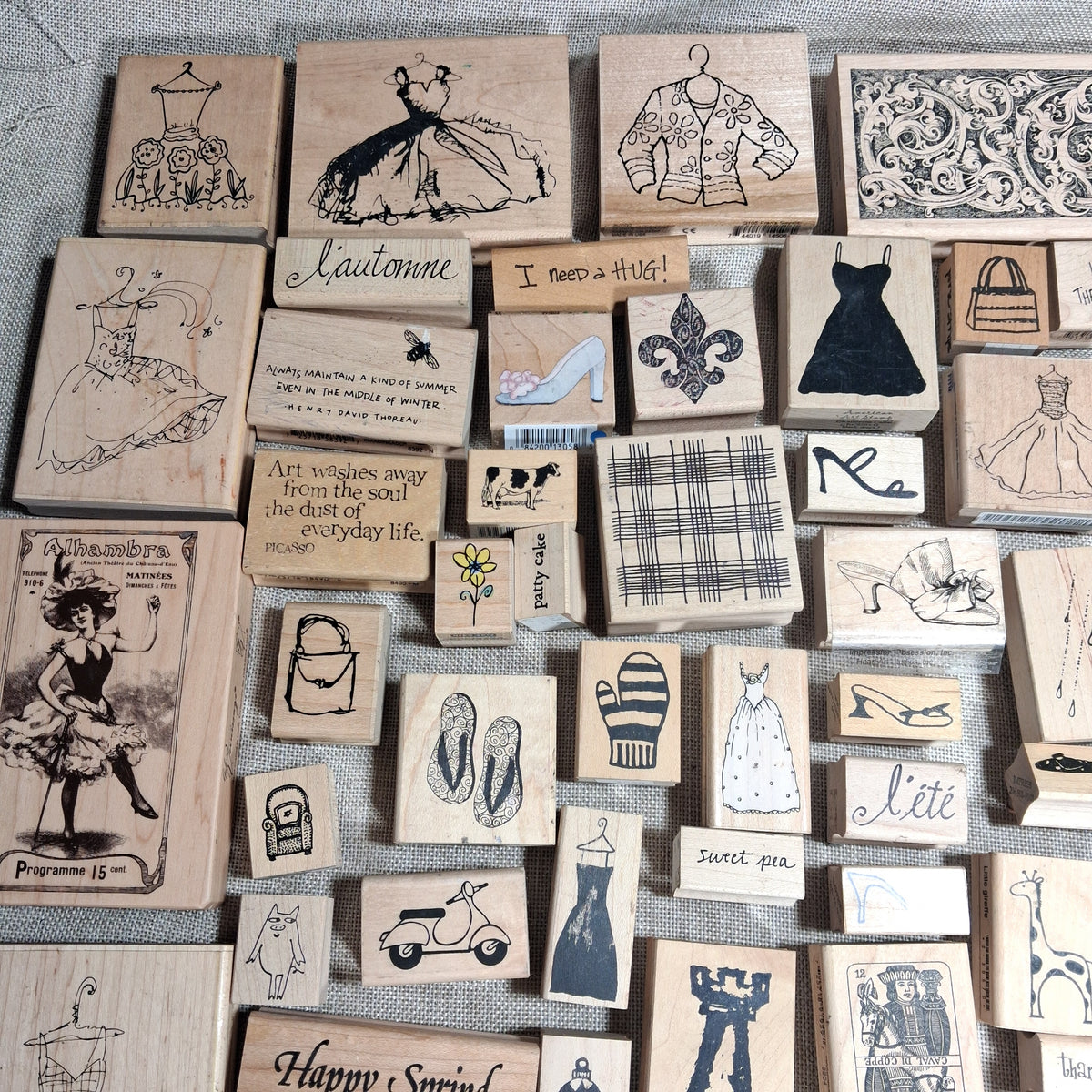 Fashion Themed Wood Block Rubber Stamp Collection with Text Sayings - Total of 220