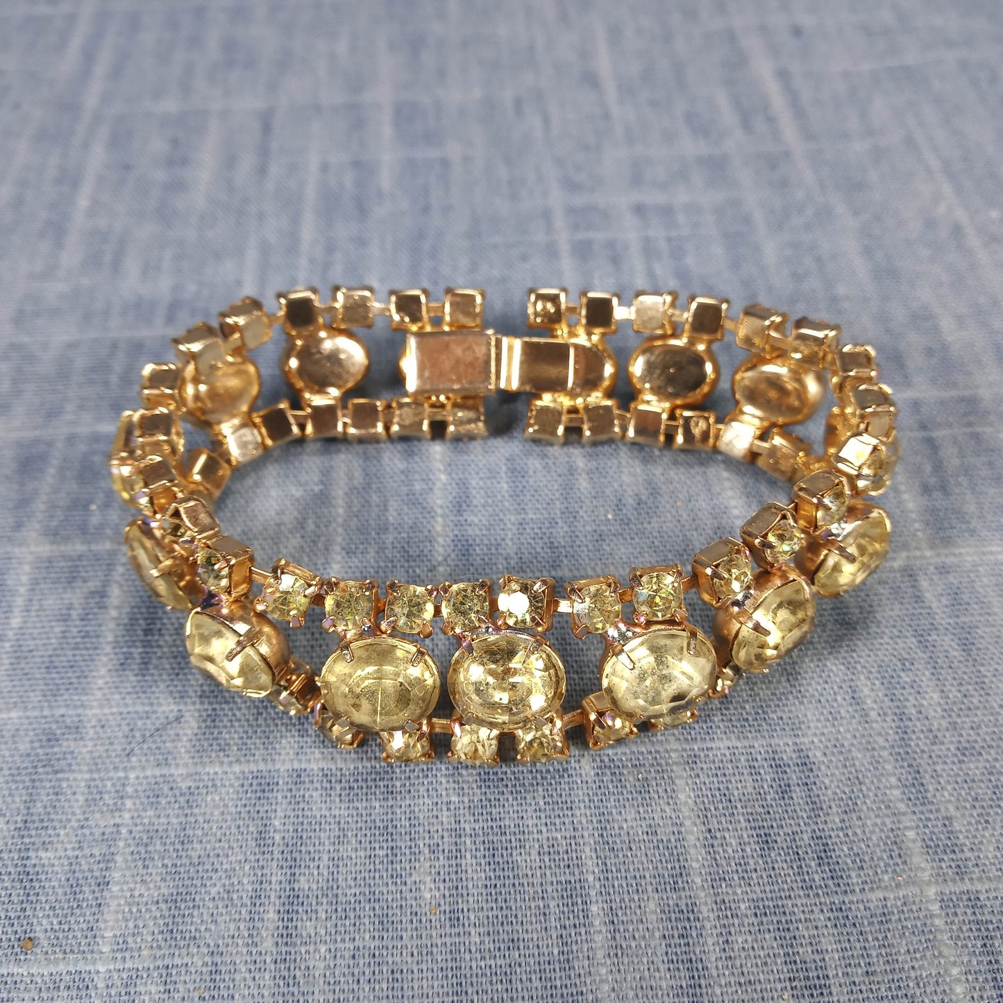 1950s Vintage Bracelet with Three Rows of Yellow Rhinestones