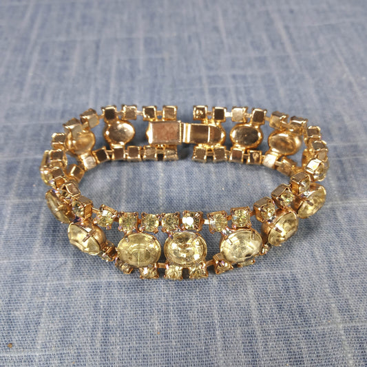 1950s Vintage Bracelet with Three Rows of Yellow Rhinestones
