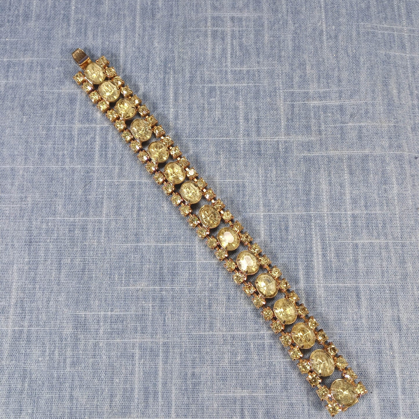 1950s Vintage Bracelet with Three Rows of Yellow Rhinestones