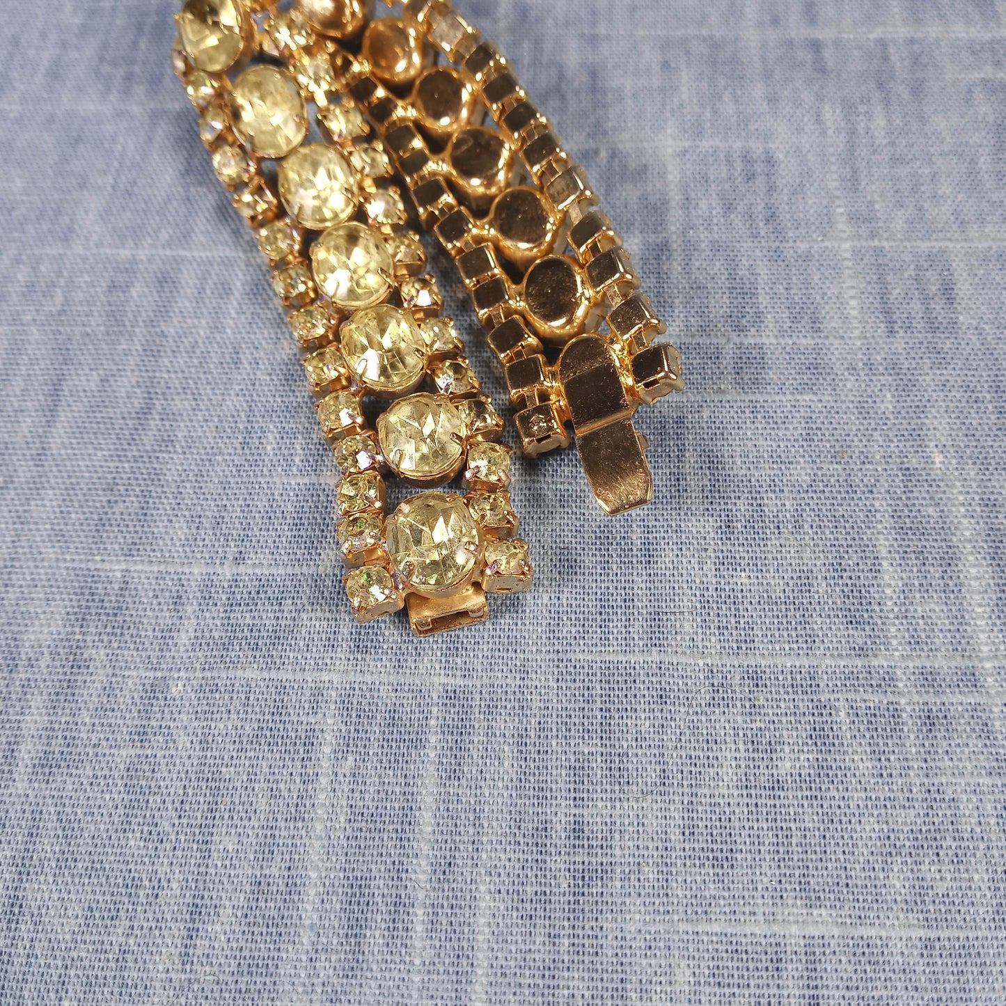 1950s Vintage Bracelet with Three Rows of Yellow Rhinestones