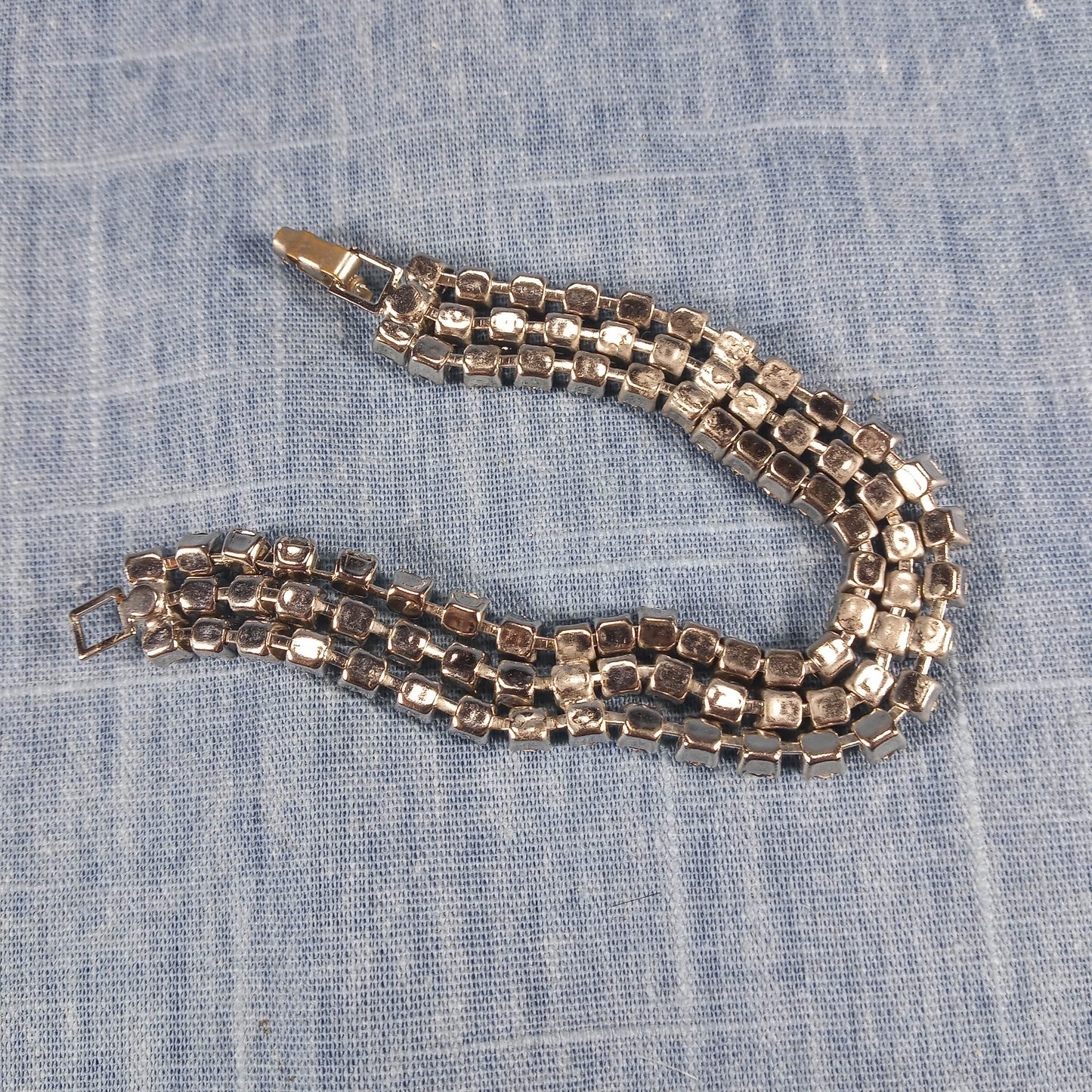 1970s Vintage Bracelet with Three Rows of Clear Rhinestones
