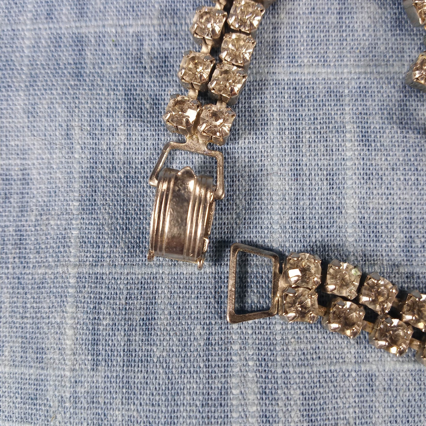 1950s Vintage Bracelet with a Double Row of Clear Rhinestones