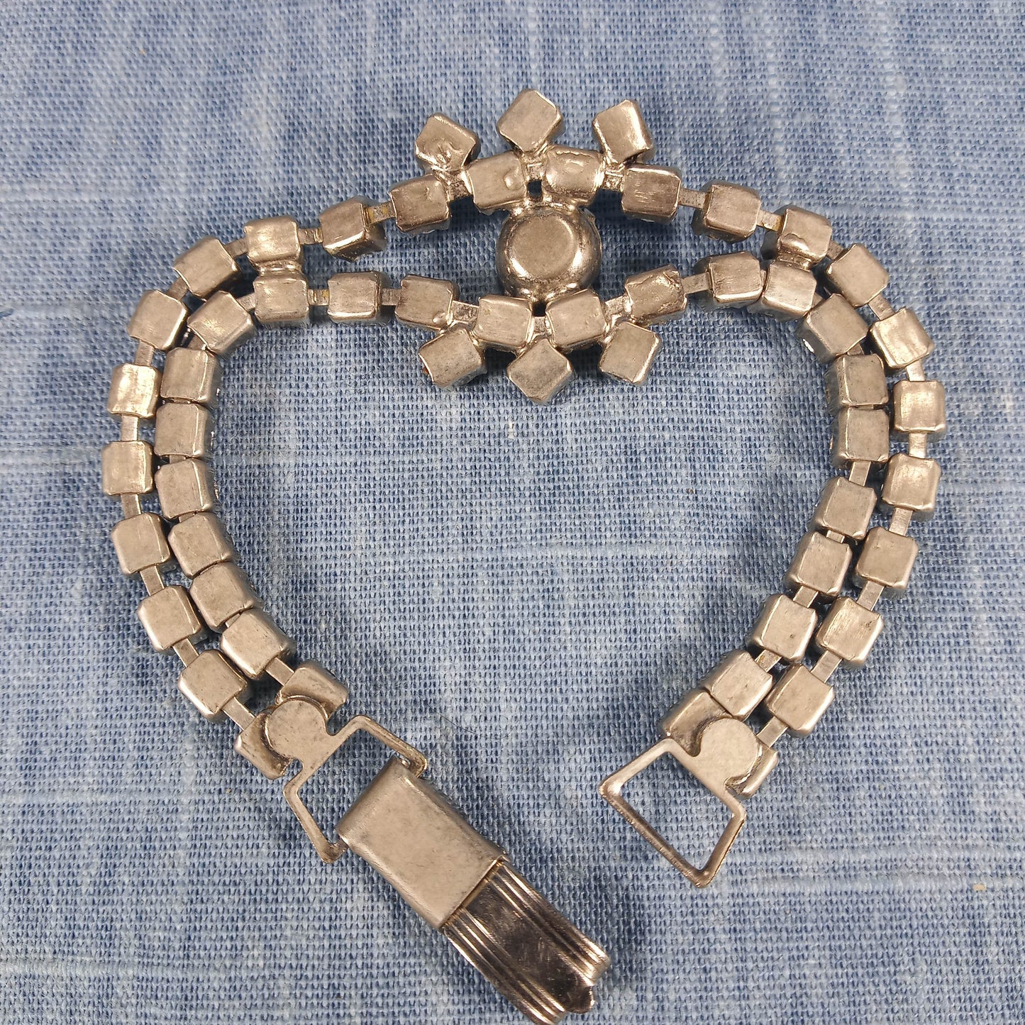 1950s Vintage Bracelet with a Double Row of Clear Rhinestones