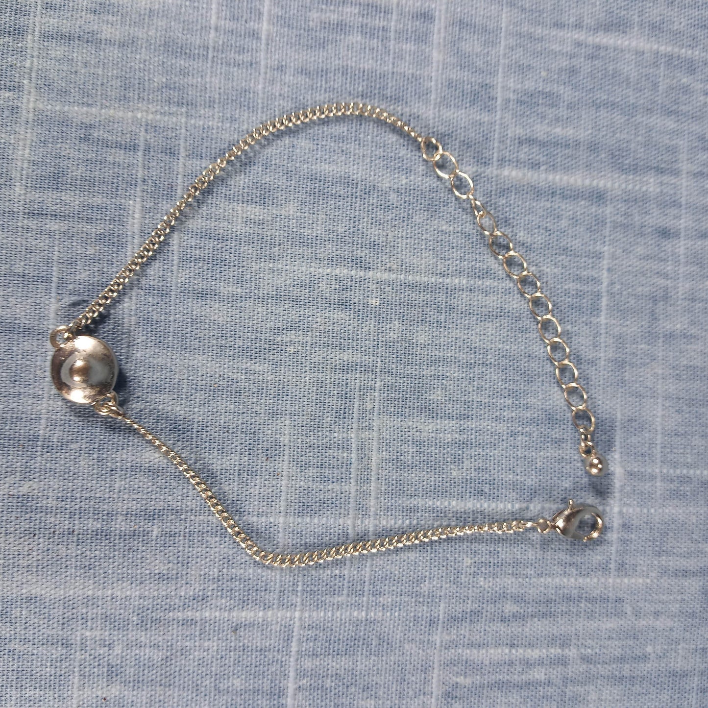 1970s Vintage Bracelet with Silver Tone Metal Chain and a Center Clear Rhinestone