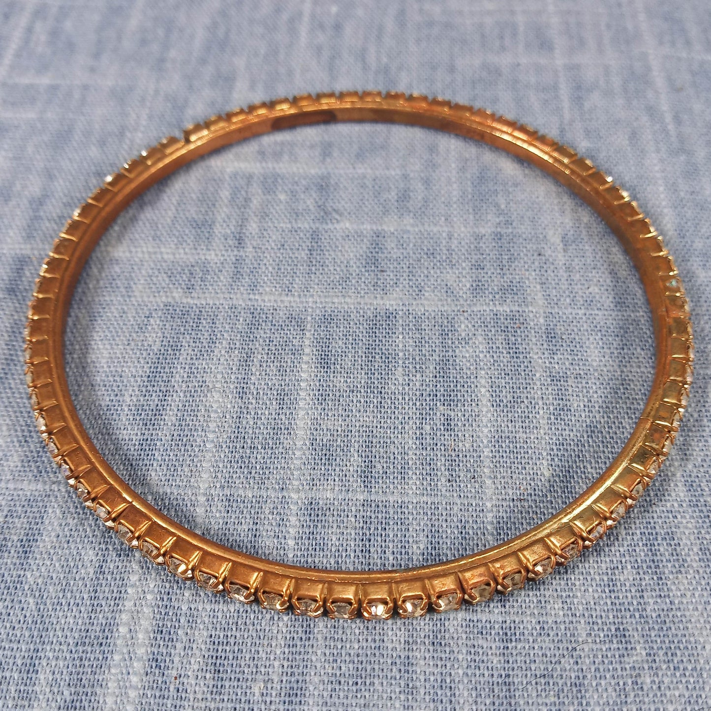 1960s Vintage Bangle Bracelet with a Single Row of Clear Rhinestones