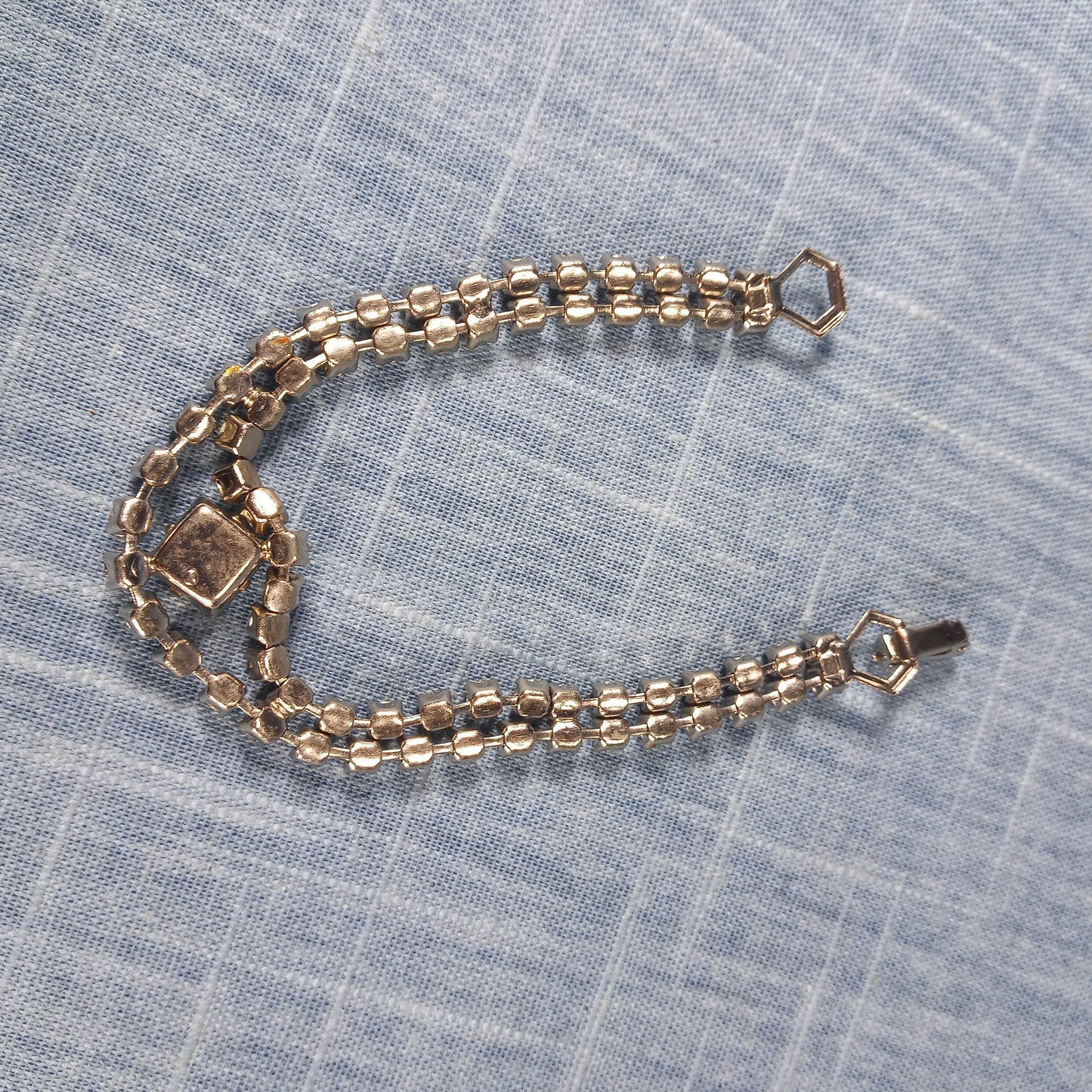 1970s Vintage Bracelet with a Center and Double Row of Clear Rhinestones