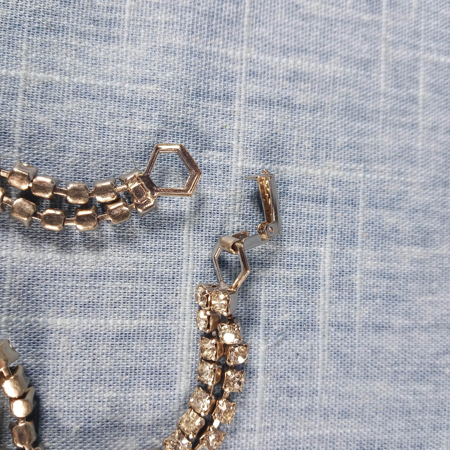 1970s Vintage Bracelet with a Center and Double Row of Clear Rhinestones