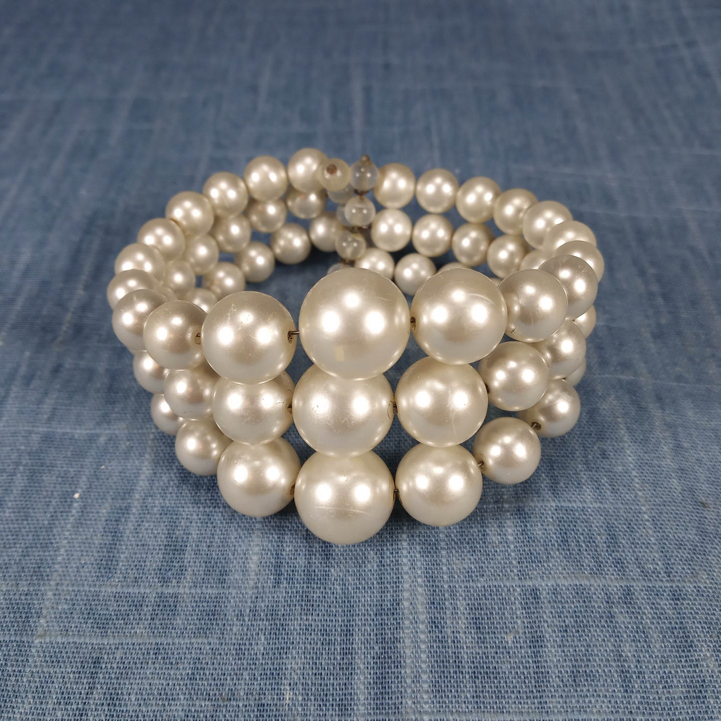 1950s Vintage Expanding Cuff Bracelet with Three Rows of Pearl Beads