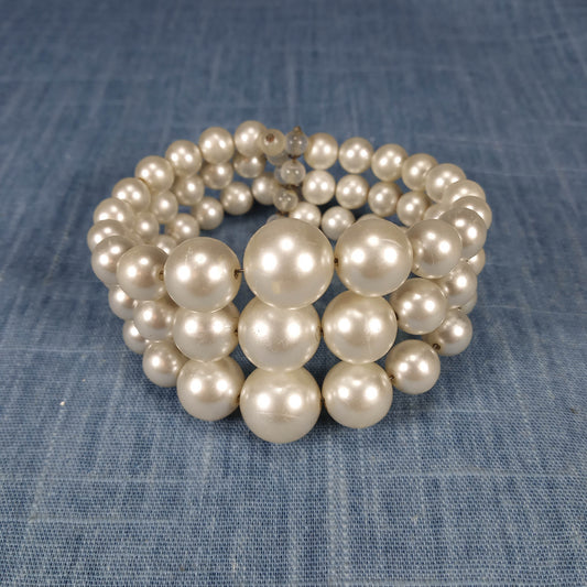 1950s Vintage Expanding Cuff Bracelet with Three Rows of Pearl Beads
