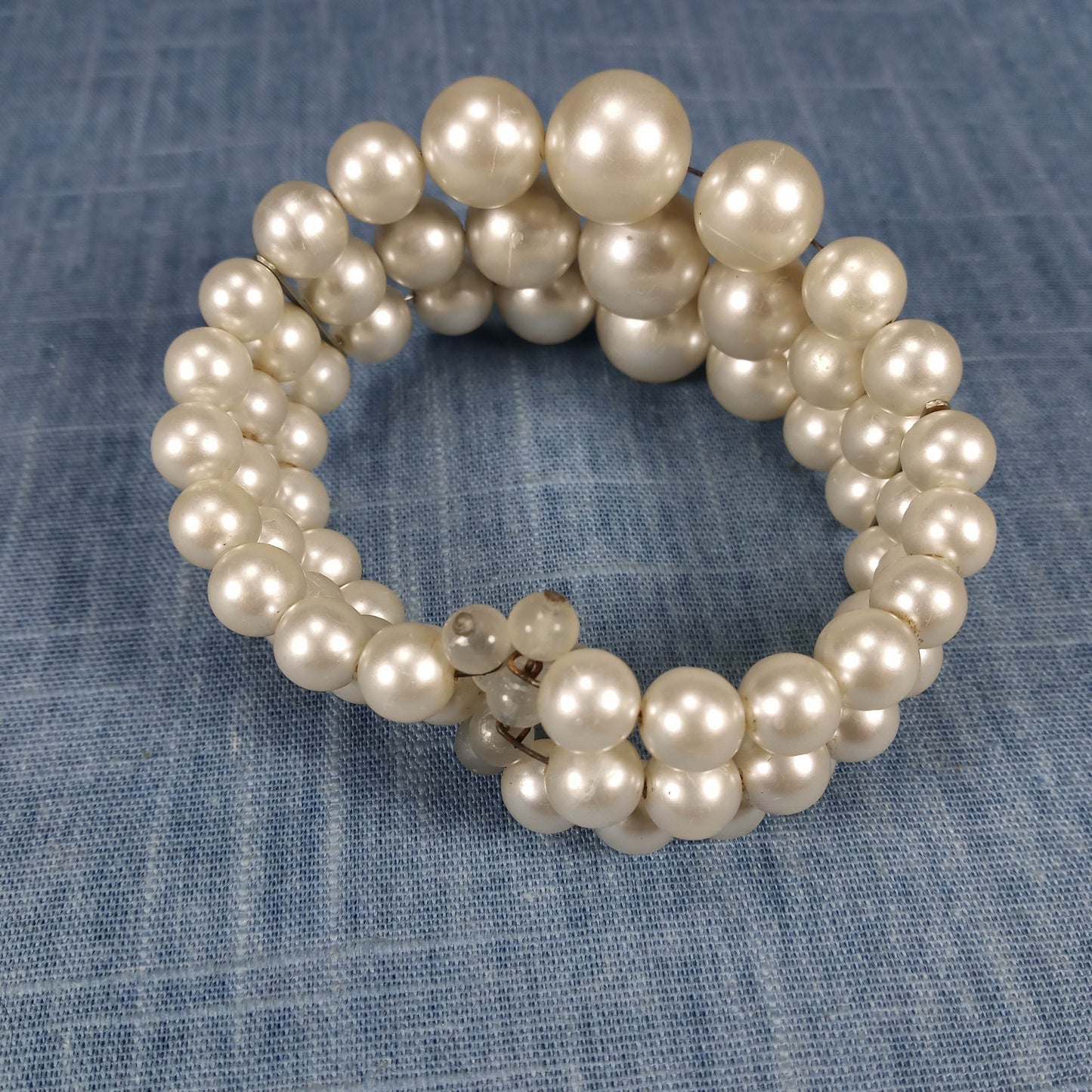 1950s Vintage Expanding Cuff Bracelet with Three Rows of Pearl Beads