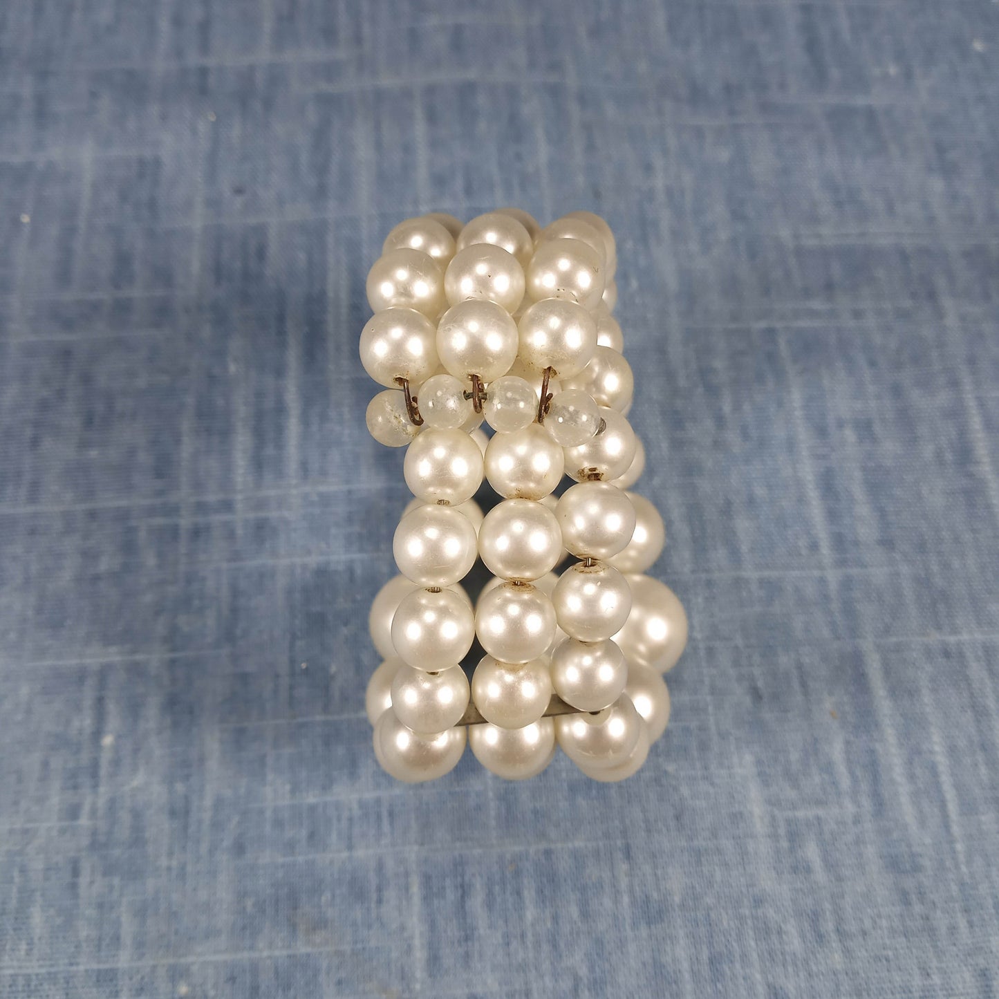 1950s Vintage Expanding Cuff Bracelet with Three Rows of Pearl Beads
