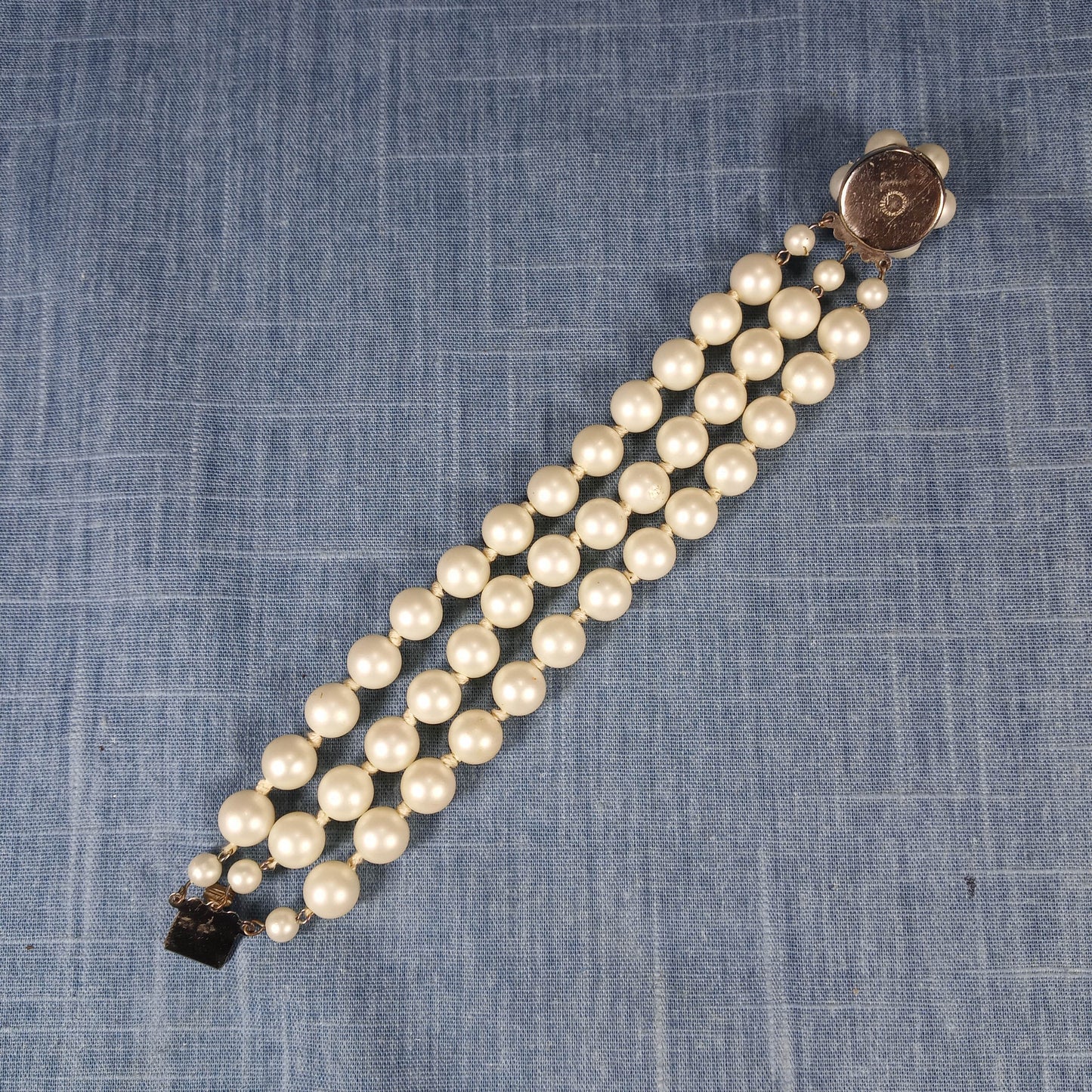 1950s Vintage Bracelet with Three Rows of Beads and Center Starburst from West Germany