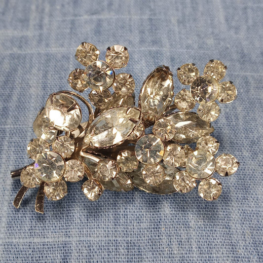 1950s Vintage Clear Rhinestone Cluster Vintage Brooch