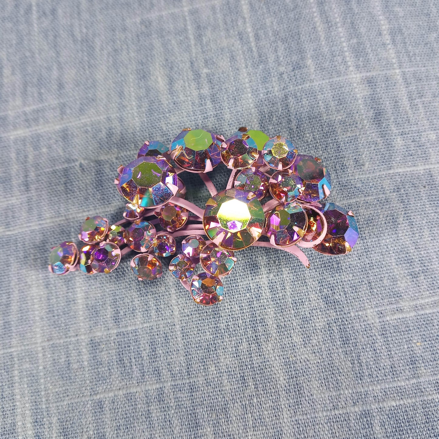 1960s Vintage Purple Cluster Brooch with Aurora Borealis Rhinestones